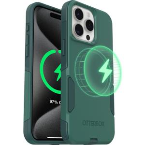 OtterBox iPhone 15 Pro Max - Commuter MagSafe Case - Slim & Tough - Pocket-Friendly - Dual Layer Drop Protection - Port Covers  Non-Retail Packaging - Green (Get Your Greens)