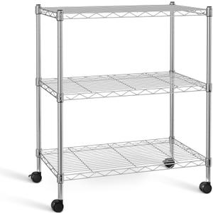 Simple Deluxe Heavy Duty 3-Tier Storage Shelves 750Lb Capacity, 24.02" D x 13.78" W x 29.92" H Adjustable Shelving Unit with Wheels, Chrome