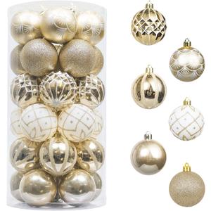 Valery Madelyn Christmas Ornaments Set, 30ct 2.36 Inches White and Gold Shatterproof Christmas Tree Decorations Ball Ornaments Bulk, Elegant Hanging Ornaments for Xmas Holiday Party Decor (Large)