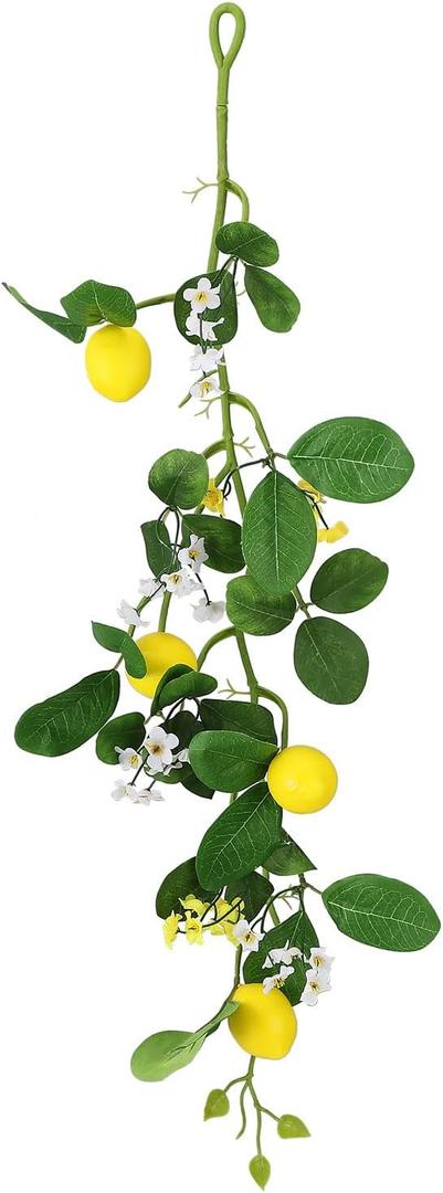 Artificial Lemon Garland, 65cm Summer Lemon Garland with Greenery and Fake Lemons, Summer Lemon Decor Lemon Decorations for Kitchen Mantle Bridal Shower Indoor Outdoor Home Decorations