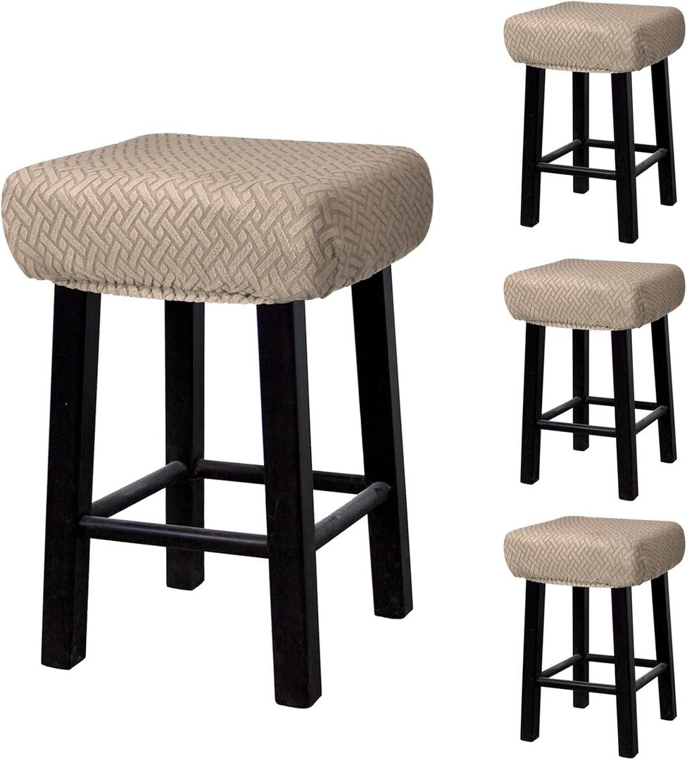Uxcell 4pcs Stool Covers Rectangle, Bar Stool Covers Saddle Seat Cover for Wooden Metal Bench Chair Khaki