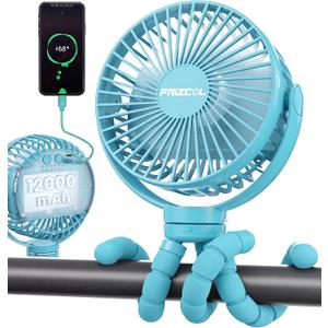 FRIZCOL Portable Stroller Fan, Use As Power Bank, 65H 12000mAh Battery Operated Fan Flexible Tripod Baby Car Seat Fans with Timming, Personal Mini Handheld/Desk/Small Clip On Fans For Stroller