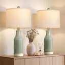 23.75" Modern Green Ceramic Table Lamp Set of 2 for Living Room, Farmhouse Bedside Nightstand Lamp for Bedroom Home Office Dorm