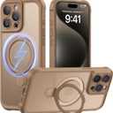 MOCCA Design for iPhone 15 Pro Case with Magnetic Invisible Stand [Full Camera Protection] [Compatible with Magsafe] Military Drop Shockproof Translucent Matte Phone Case Cover 6.1",Brown