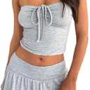 Women 2 Piece Mini Skirt Set Y2K Off Shoulder Tube Tops Ruffle Pleated Mini Skirts Night Party Outfit Set
(Large, Light Grey)