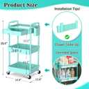 SUNALLY 3-Tier Rolling Cart with Drawer & Lockable Wheels, Bathroom Storage Organizer Multifunctional Rolling Storage Cart for Bathroom, Kitchen, Office, Craft, Makeup, Baby Essentials, Blue