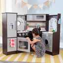 KidKraft Ultimate Corner Wooden Play Kitchen with Lights & Sounds, Play Phone and Curtains, Espresso, Gift for Ages 3+, Medium