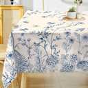 Hexagram Floral Tablecloth 60x84 Inches Rectangle Flower Summer Table Cloth Stain Resistance Restaurant, Picnic, Indoor and Outdoor Decoration Dining Blue