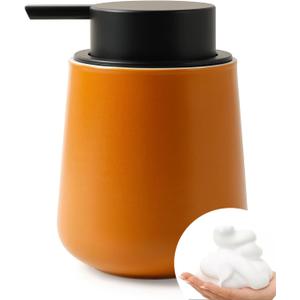 Bosilunlife Ceramic Foaming Soap Dispenser - 12Oz Bathroom Countertop Kitchen Dish Soap Pump Dispenser Foam Soap Dispenser - Orange