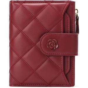 Small Wallets for Women Leather Bifold Wallet Women RFID Blocking Purse Credit Card Holder with 15 Card Slots and ID Window Coin Pocket, A-Burgundy