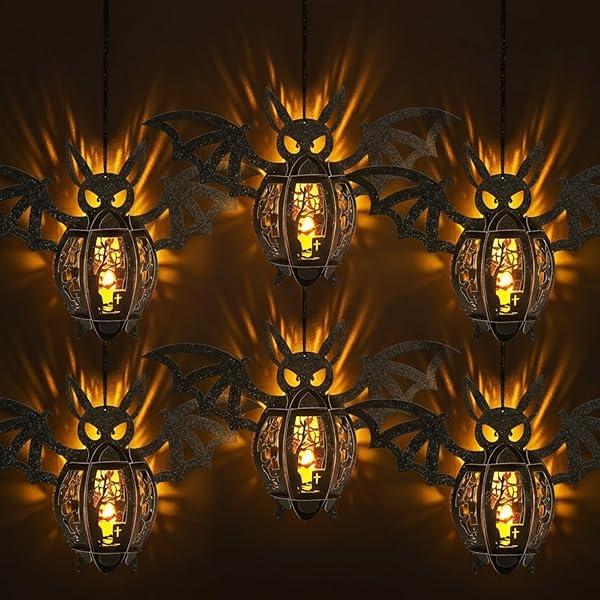 Kittmip 6 Pack Halloween Decorations 10'' Paper Bat Lamp Decorative Hanging Bat Decoration with LED Candles Hanging Spooky Lanterns for Home Room Door Halloween DIY Decor