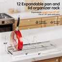 MUDEELA Pot Rack - Expandable Pots and Pans Organizer under Cabinet, Pot Lid Organizer Holder with 12 Adjustable Compartment, Kitchen Cabinet Organizer and Storage for Cutting Board, Skillets Pan