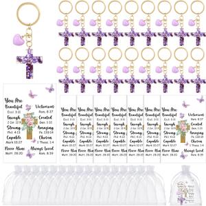 Nosiny 24 Sets Cross Keychain Bulk Christian Gifts for Women Resin Cross Keychain Church Bible Verse Religion Gifts