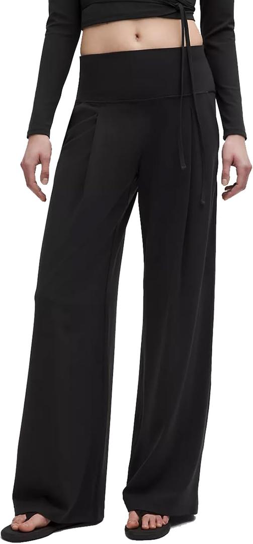 SUUKSESS Women Casual Palazzo Pants with Pockets 2025 High Waisted Lounge Wide Leg Pant (L)