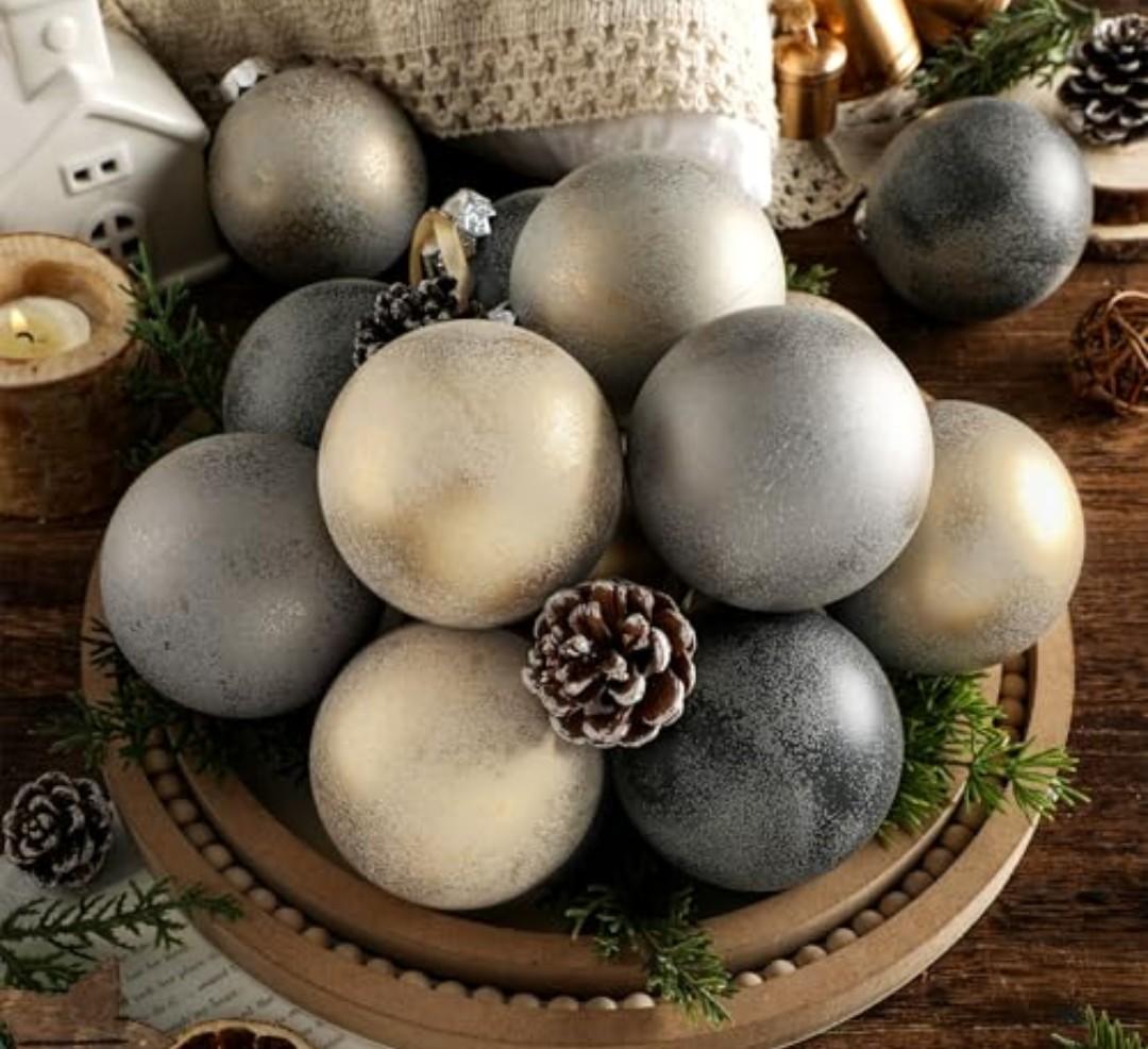 Lunmon 12 Pcs Neutral Christmas Decor Metallic