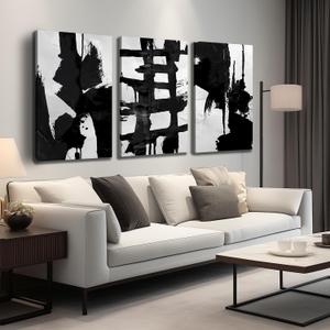 Black and White Abstract Artwork for Bedroom Walls Big Modern Wall Decor for Living Room 3 Piece Art for Office Size 24 x 36 Inch