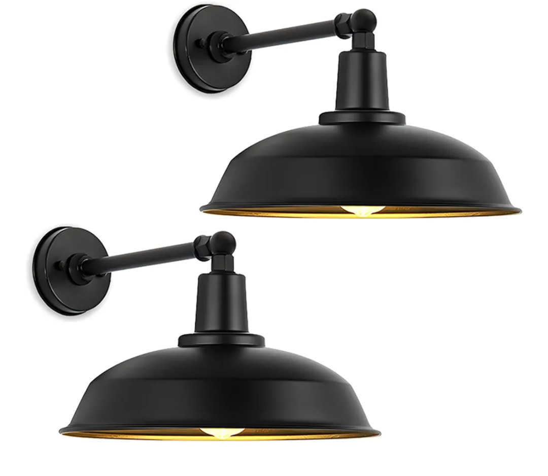 15" Large Black Outdoor Gooseneck Barn Lights - Classic Farmhouse Wall-Mounted Gooseneck Lights, Waterproof and Rust-Resistant, for Garage or Porch Outdoor Lighting, 2-Pack