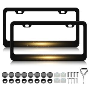 Golden Light License Plate Frames - 2 Pack Funny License Plate Holder, Aluminum Metal Rust-Proof Waterproof Car Decorative Tag Frame for Standard US 12x6 Inch
