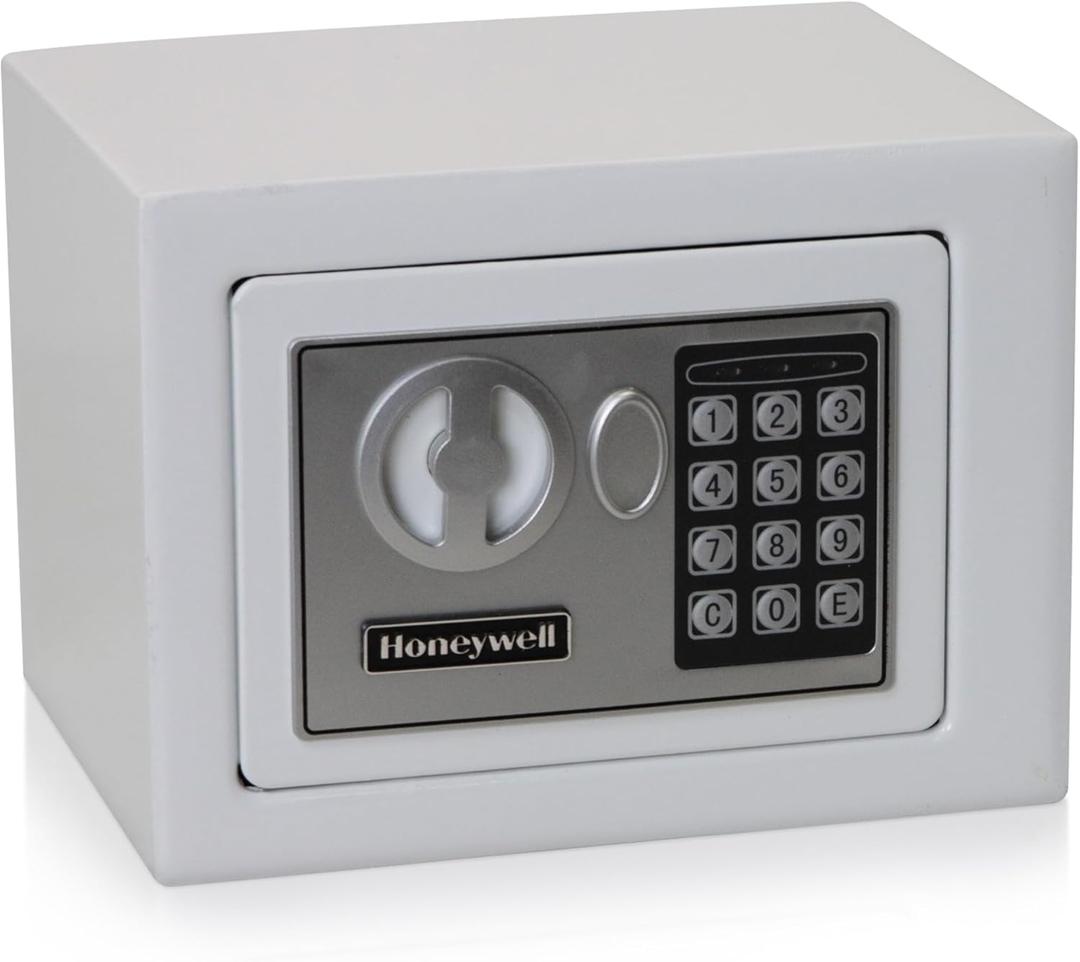 Honeywell Safes & Door Locks - Bolt Down Small Safe Box with Digital Lock for Home - Steel Security Electronic Lock Box - Cabinet & Door Design Safe with 2 Keys - 0.17-Cubic Feet - White - 5005W