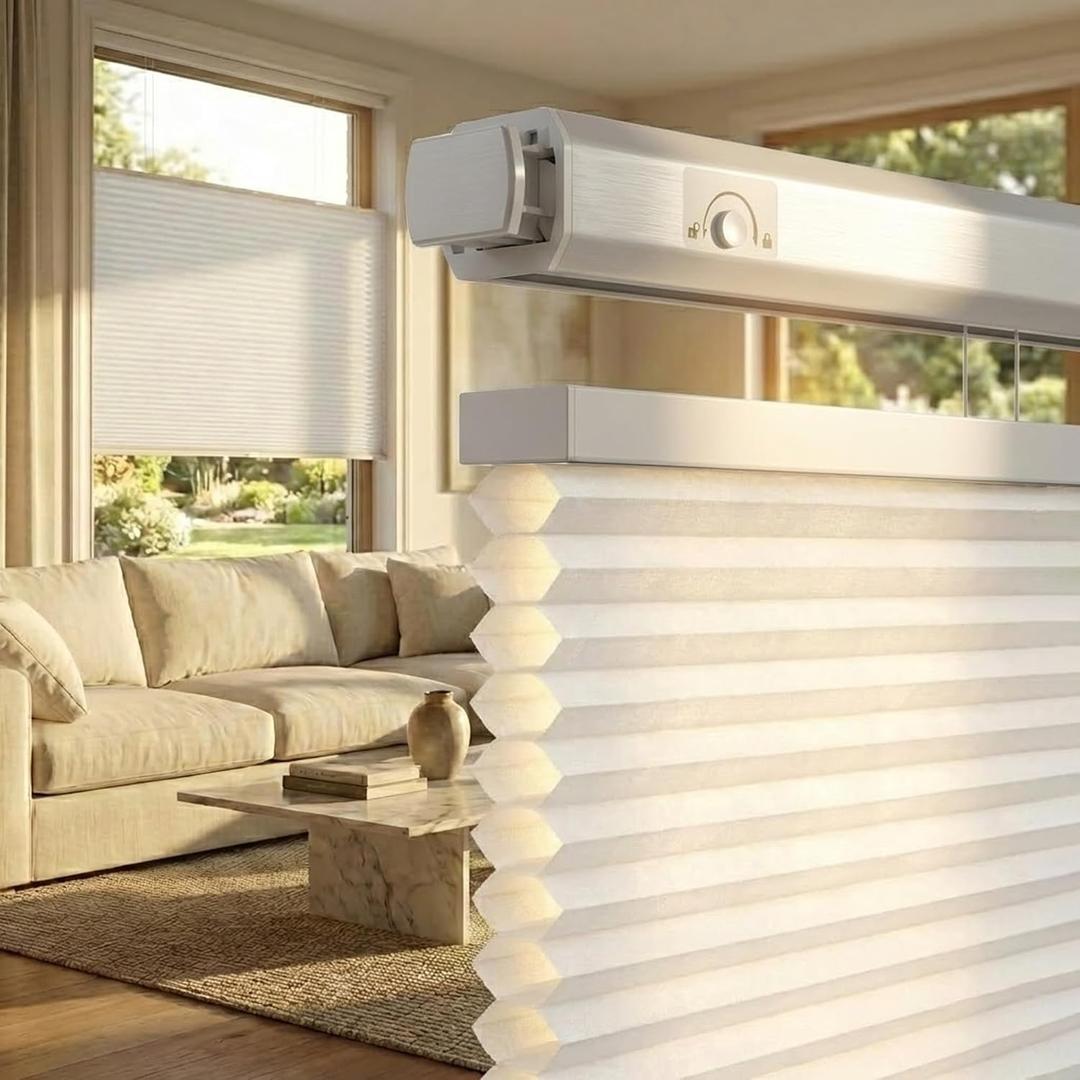 Grandekor No Drill Top Down Bottom Up Cellular Shades Blackout,22Wx48H | 1.5" Large Cell Honeycomb Design with Thermal Insulation, Cordless Operation, Privacy Control & No-Drill Rental Friendly