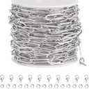 SMYHTGLIF 16.4 Feet Silver Stainless Steel Jewelry Making Chains Oval Paperclip Soldered DIY Necklace Bracelet Chain with Lobster Clasps and Open Jump Rings for Jewelry Making