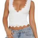 REORIA Womens Sexy V-Neck Sleeveless Double Lined Going Out Y2K Trendy Lace Cropped Tank Tops S