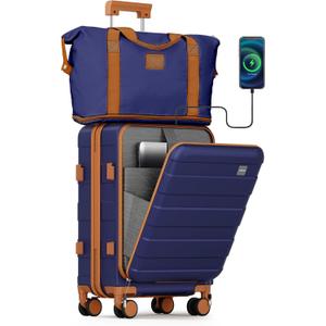 imiomo Carry on Luggage Airline Approved with Front Pocket and USB Port, Hard Shell 20 Inch Travel Carry-on Suitcase with Spinner Wheels and TSA Lock, Navy