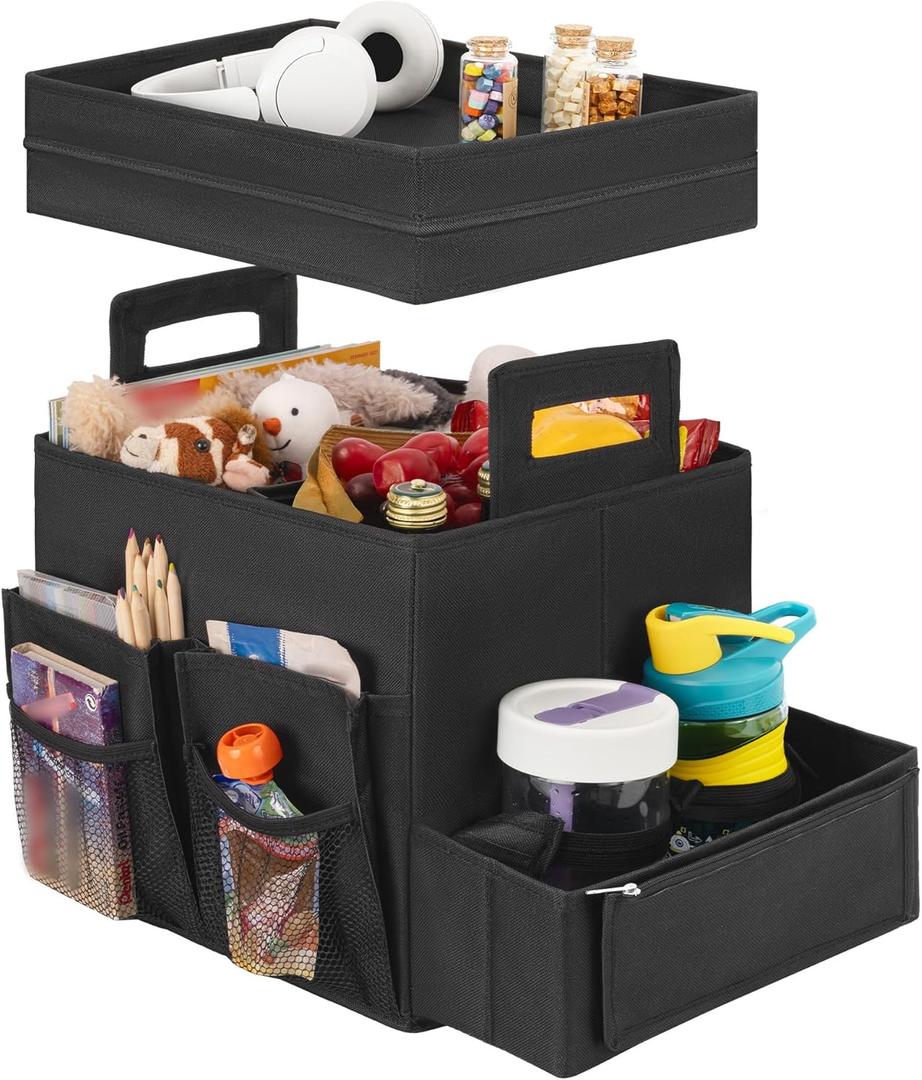StorageWorks Trunk Organizer for Car, Car Organizer with Lid, Seat Back Storage, Medium, Black, 1-Pack