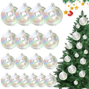 18Pcs Iridescent Ornaments Balls Clear Plastic Ornaments Christmas Ornament Ball Sparkly Christmas Bubble Clear Balls for Cauldron, Witch Brew Pot, Halloween Decorations, Xmas Tree Decor (4 Sizes) (6x3cm&4x4/5/6cm)