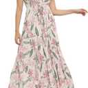OSTOO Women's Floral Print Maxi Dresses Sleeveless Sleeves Boho Empire Waist Dress (Apricot C)