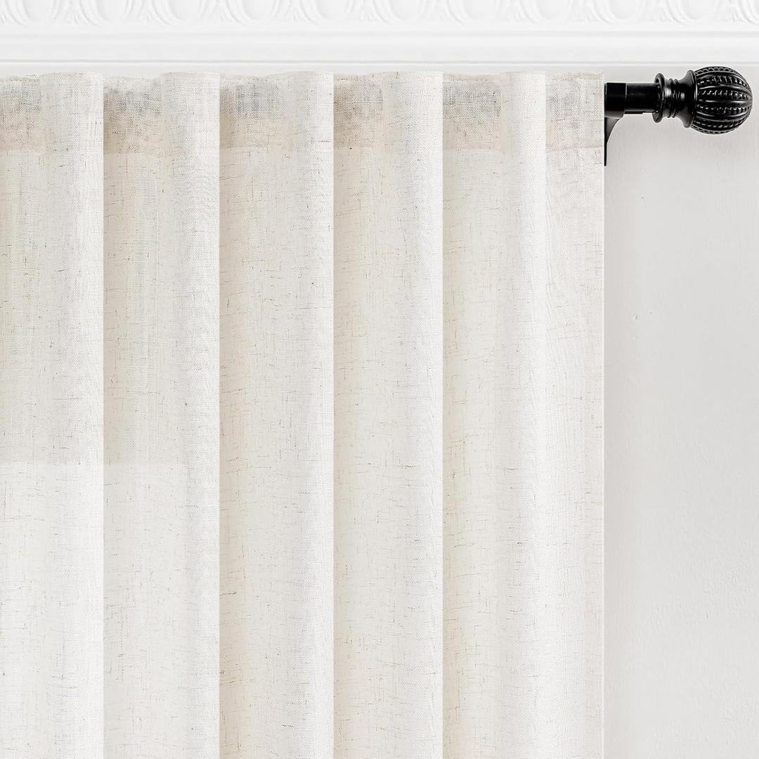 decorUhome Natural Linen Semi Sheer Curtains 84 Inch Long, 2 Panels Light Filtering Curtains Drapes with Rod Pocket and Back Tab for Living Room Bedroom Farmhouse Decor, W52 x L84
