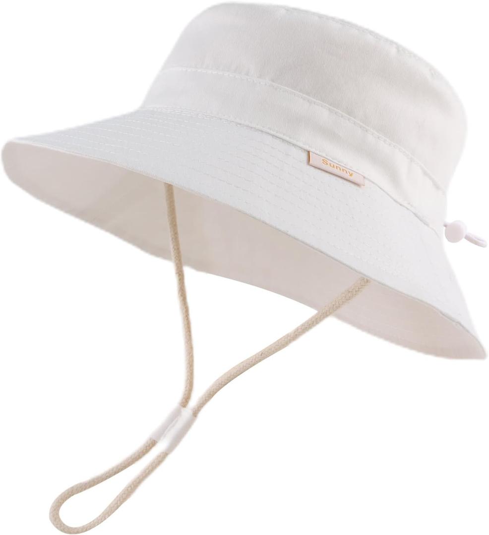 Bamery Baby Toddler Girls Bucket Hat Newborn Sun Hats for Boys Classic Infant Summer UV Protection Hats Kids Beach Cap (6-24 Months, White)