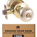 Privacy Door Knob with Lock for Bedroom Bathroom Interior Door Handle Easy Install Room Door Locks Indoor Door Knob Set Privacy Door Handle Gold Knobs for Home Office (Gold, Pack of 1)