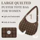 izuzta Quilted Puffer Tote Bag Large Puffy Crossbody Shoulder Bag, Lightweight Soft Nylon Quilted Oversized Padding Hobo Tote Bag Handbags Puff Purse Carryall Gym Bag Trendy Tote for Women(Brown)