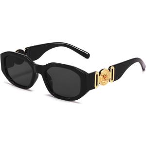 BUTABY Rectangle Sunglasses for Women Retro Driving Glasses 90s Vintage Fashion Irregular Frame UV400 Protection (Black Frame Grey Lens)