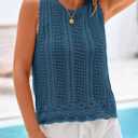 KIRUNDO Beach Vacation Clothes for Women Spring Summer Crochet Sweater Vest Tank Tops Cover Ups Resort Cruise Outfits 2026 (Blue, M)