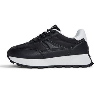 LUCKY STEP Women's Platform Retro Sneakers Classic Trainers Casual Footwear Tennis Running Chunky Lace-up Stylish Walking Shoes(Black, 7.5)
