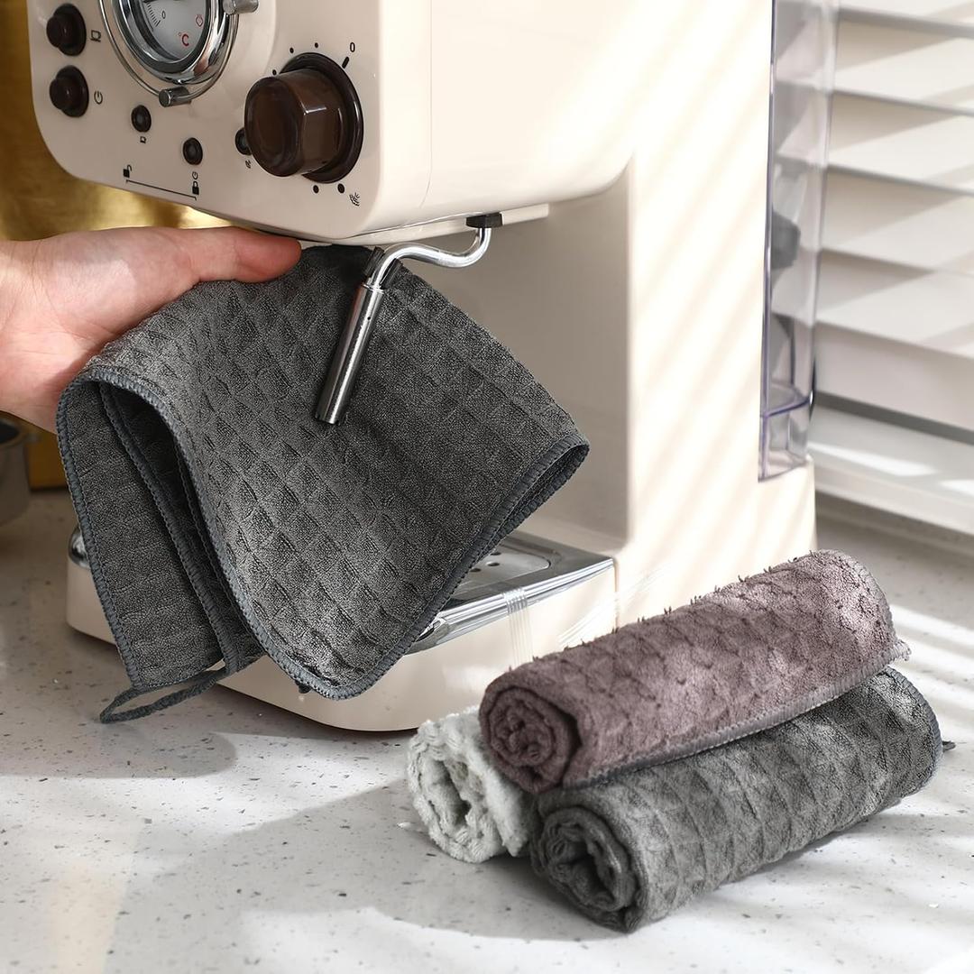 SmoothNovelty 8 Pcs Barista Cleaning Kit Including 6 Microfiber Espresso Machine Towels and 2 Coffee Cleaning Brush with Spoon for Coffee Bar Steam Wands Countertop Milk Frother Essentials