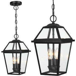 Modern 3-Light Large Outdoor Pendant Light for Porch, 16" Matte Black Exterior Hanging Light Fixture, IP65 Waterproof Anti-Rust Outdoor Chandelier Lantern for Front Door, Balcony, Sloped Ceiling
