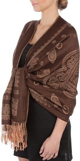 Sakkas Lightweight Two Tone Paisley Design Pashmina Fringe Scarf/Stole/Wrap