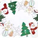 Christmas Placemat Table Runner Snowman Christmas Tree Snowflake Embroidered Snow Rectangle White Green Cut Out Glitter Holiday Xmas Festive Winter 1318IN