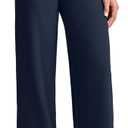 G4Free Lightweight Summer Cropped Pants for Women Wide Leg Yoga Dress Work Pants with Pockets High Waist Casual Lounge Travel Trousers(Dark Navy,M,27.5")