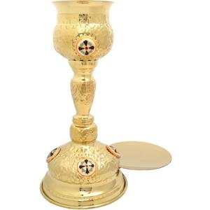Needzo Solid Brass Chalice and Paten Set, High Polished Communion Goblet and Dish, Catholic Church Supplies, 11 x 5.25 Inches, 5 Diameter Plate