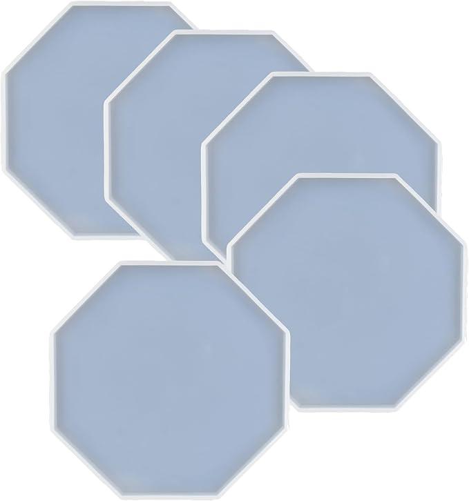 3 Pcs Octagon Shape Epoxy Mold DIY Resin Casting Octagon Base Coaster Silicone Mold, Larger Size 5 inch