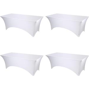 BRILLMAX 4 Pack White Spandex Table Covers for 8 Ft Rectangle Tables - 180 GSM Thick Stretch Tablecloth Fitted, Reinforced Foot Pockets, Wrinkle Free Cloth for Wedding Banquet Party Trade Show