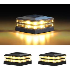 EXCMARK 2 Pack 4x4 Solar Post Cap Lights Outdoor Waterproof Fence Deck Post Lights with High-Brightness LEDs, Dual Light Modes Warm White & Cool White.
