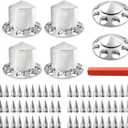 WFLNHB 2 Front and 4 Rear Complete Axle Wheel Cover Replacement for Semi Truck Chrome ABS Complete Axle Cover Set 33mm Screw-On Spiked Lug Nut Covers