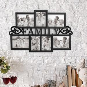 Family Collage Picture Frame - Wall Hanging with 7 Puzzle-Style Openings - Displays Three 4x6 and Four 5x7 Photos of Memories by Lavish Home (Black)