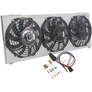 Radiator Shroud Electric Fan Compatible with 1984-2001 Jeep Cherokee XJ Radiator, Aluminum Shroud + 9 Inch Fan (3 Pcs) with Relay Kit