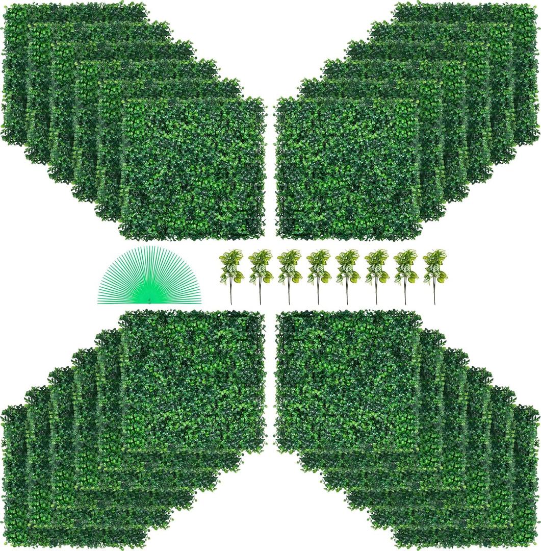VEVOR Artificial Boxwood Panel, 24pcs 20 x 20 in, 1.6 in Sun Protected Boxwood Hedge Wall Panels, Green Fake Grass Wall for Privacy Fence Decor Indoor Outdoor Garden Backyard